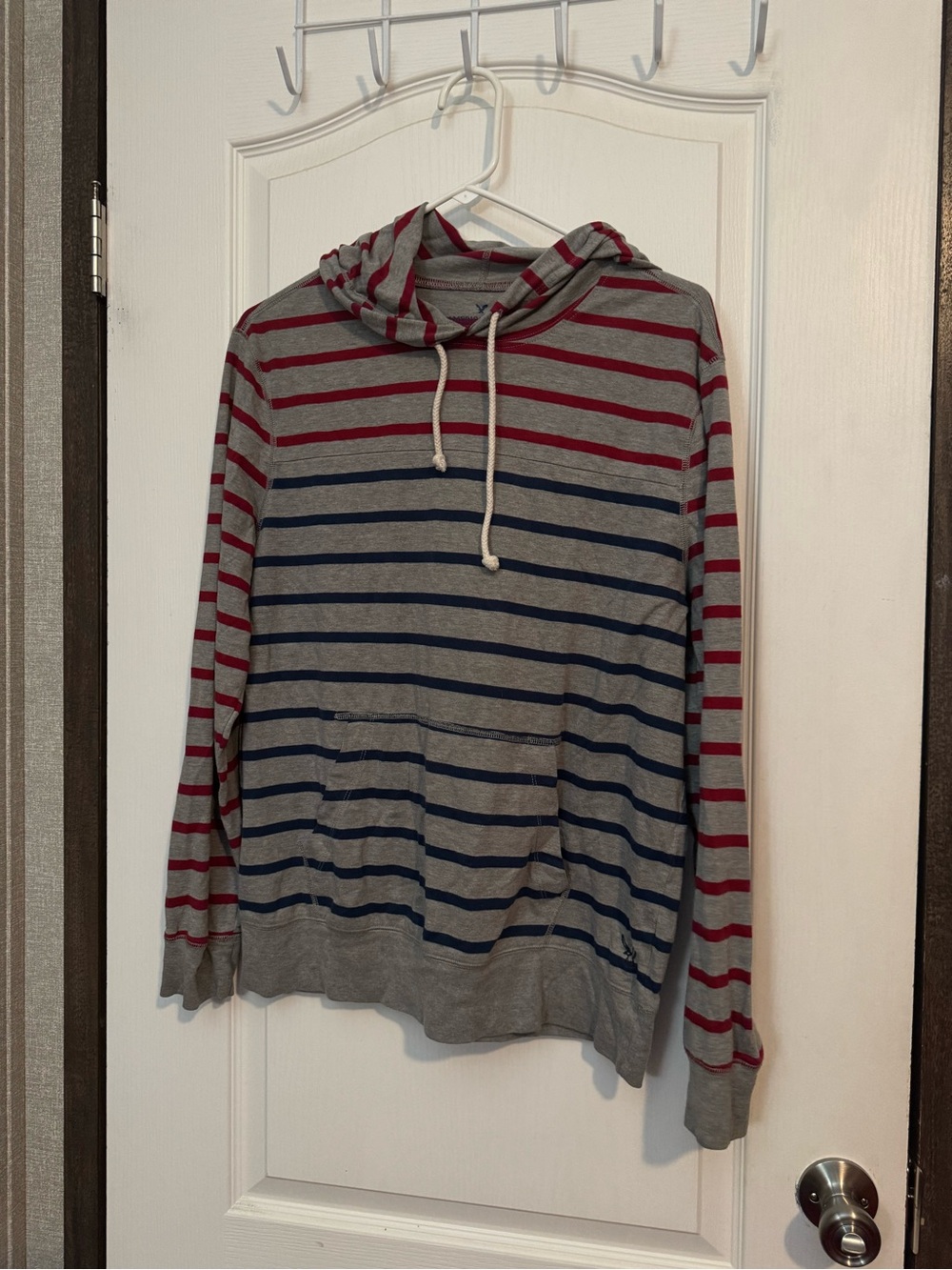 American Eagle Blue and Red stripped lightweight hoodie